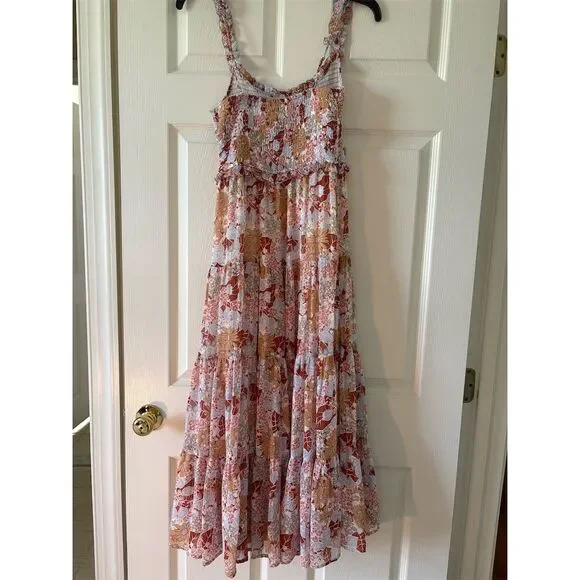 ASTR The Label Women's XS Floral Smocked Tiered Midi Dress Multicolor‎ - Picture 3 of 11